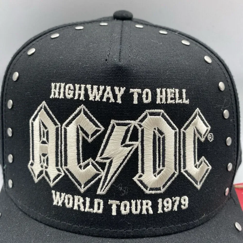 AC/DC Hat Adult Black Studded Snapback Highway To Hell World Tour 1979 OSFA Tag